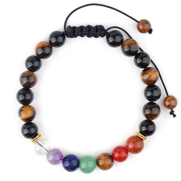 Tiger Eye Bracelet with Rainbow Obsidian Seven Stone Chakra 8 MM - Picture 4 of 4